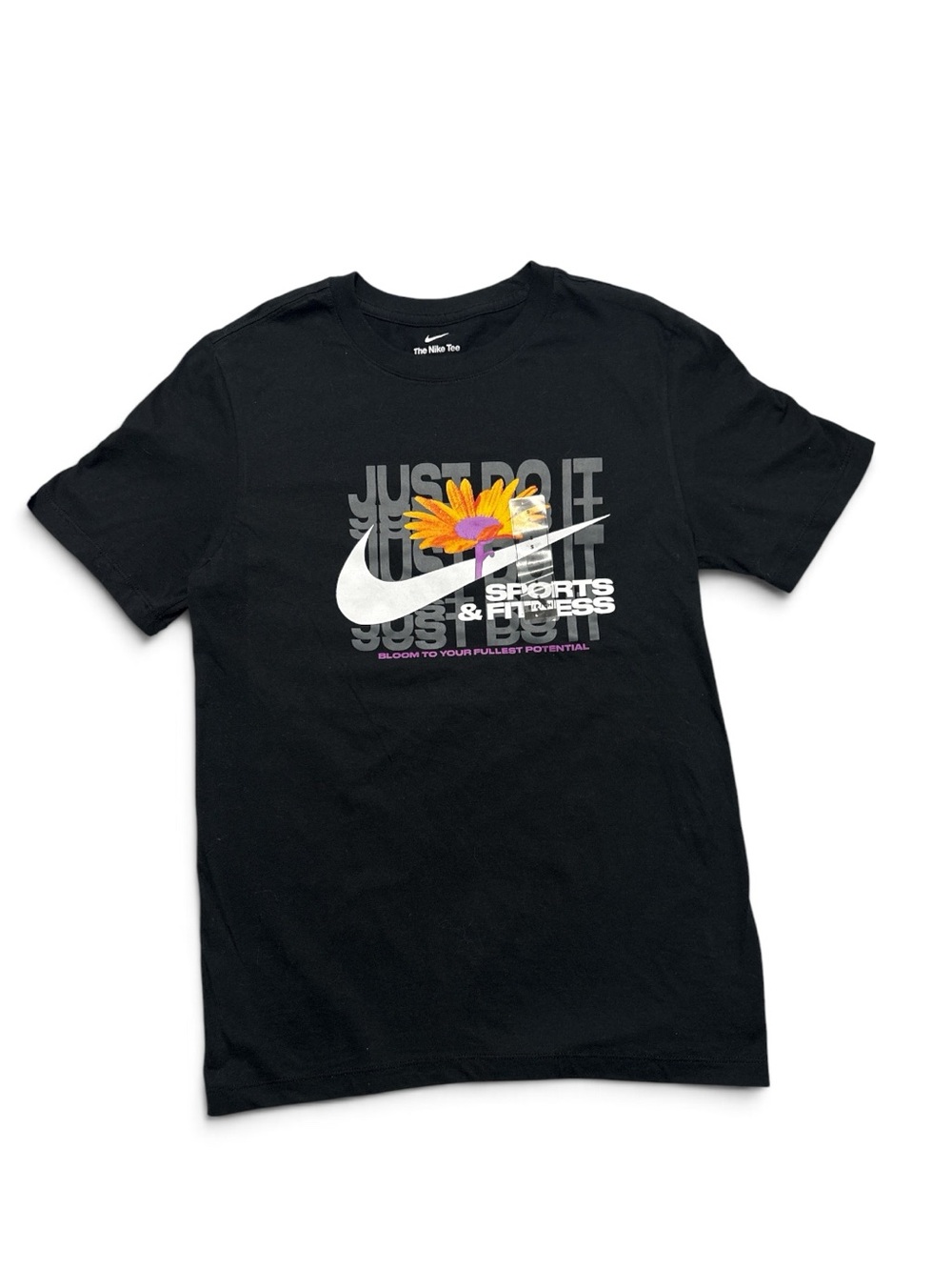 NIKE Mens Sports & Fitness Flower Design Black T Shirt FV8149-010